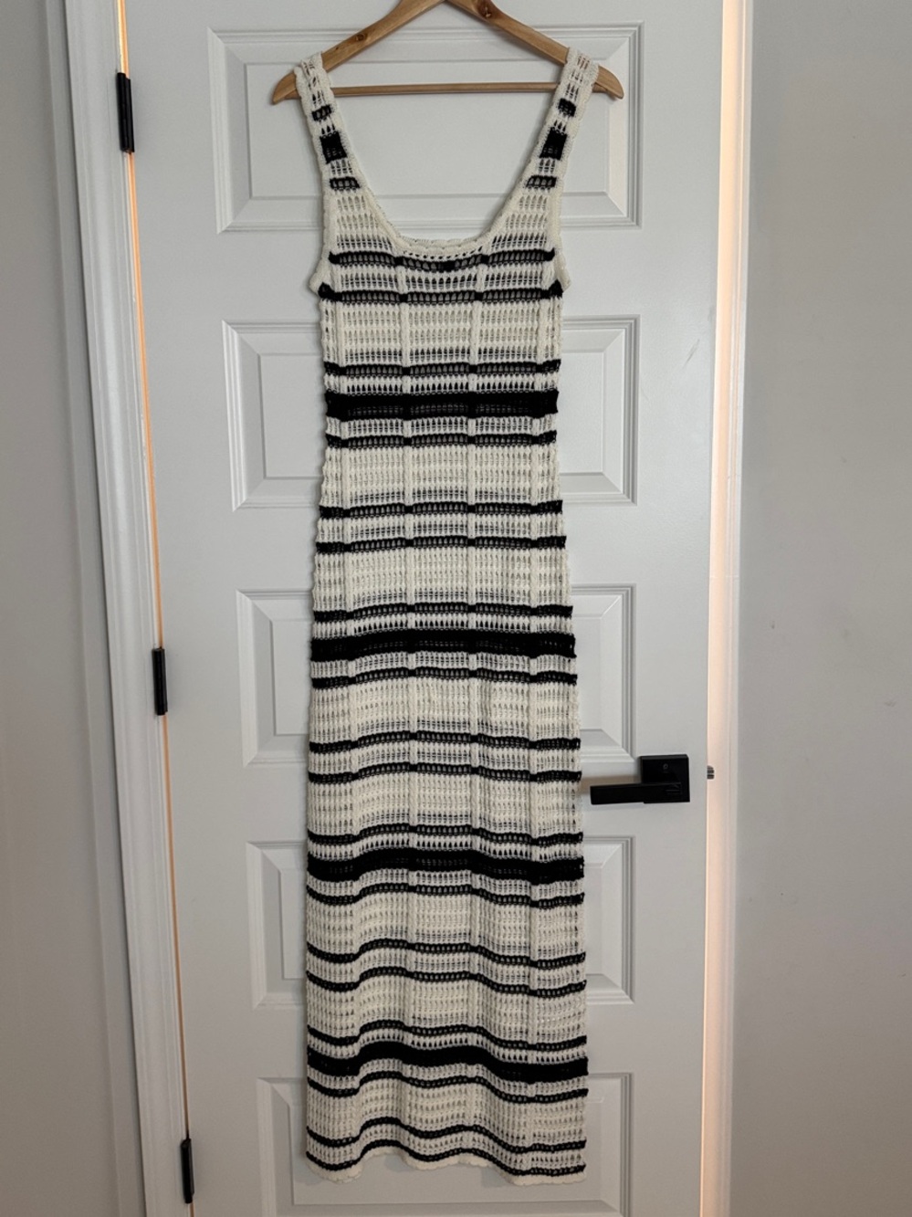 Forever 21 Cream and Black Striped Sleeveless Knit Maxi Dress